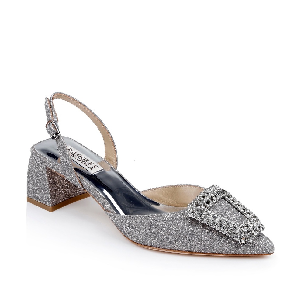 Badgley Mischka Emmie Block Heel Slingback with Crystal Buckle Size 5.5